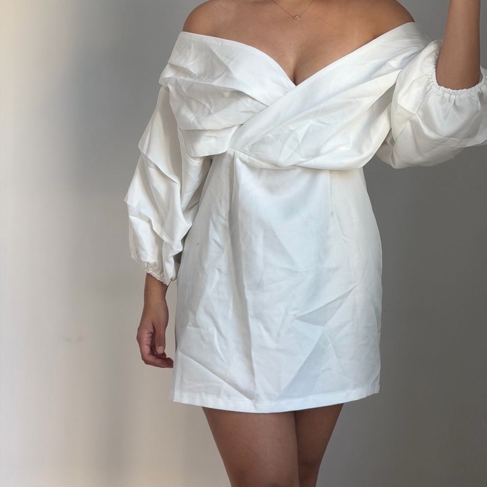 Showpo White Off-Shoulder Long Sleeve Dress
